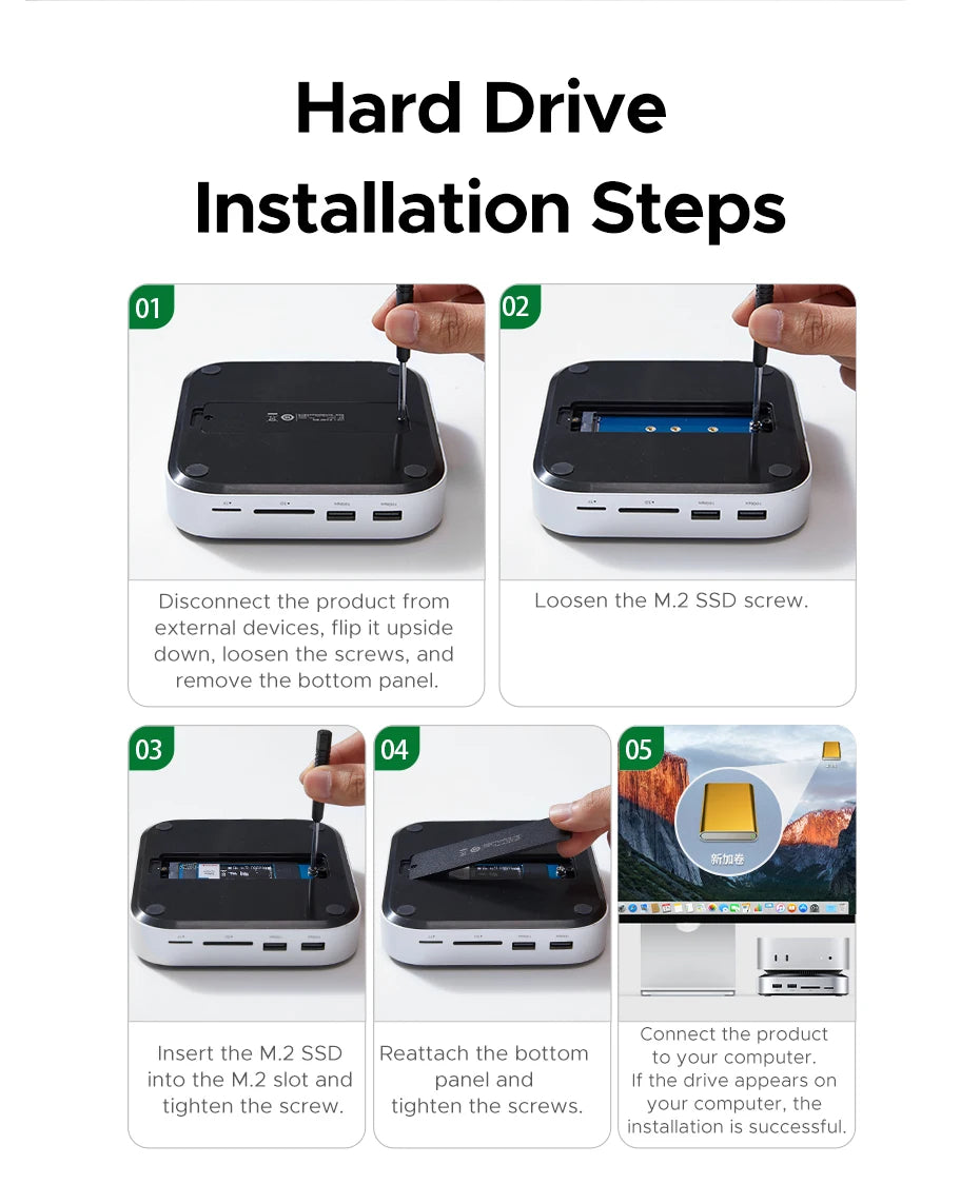 UGREEN USB HUB Docking Station for Mac Mini M4 M4 Pro M.2 NVMe SSD 8TB Max 10Gbps USB-A&C Ports SD&TF 170MB/s USB Splitter Dock