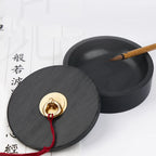 Natural Raw Stone Inkstone Chinese Brush Writing Painting Circular Inkstone Vintage She Inkstone Cartridge Calligraphy Supplies