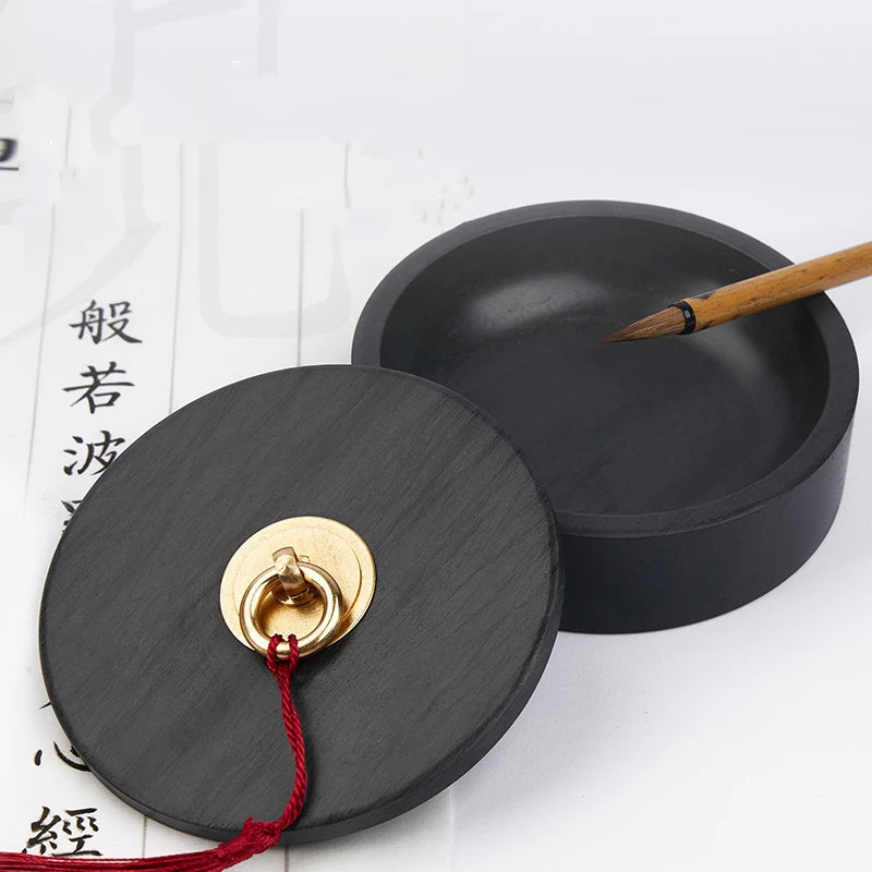 Natural Raw Stone Inkstone Chinese Brush Writing Painting Circular Inkstone Vintage She Inkstone Cartridge Calligraphy Supplies