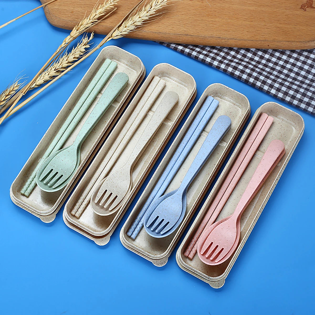 Fork Spoon Chopsticks Bowls Cup Dish Dinnerware Set High Grade Wheat Straw Tableware Children's Unbreakable Dishes Camping Set
