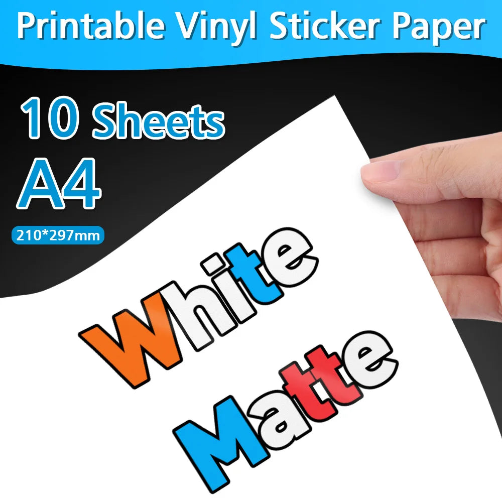 10/20/30/40/50/100 Sheets Printable Vinyl Sticker Paper A4 White Glossy Waterproof Self-Adhesive Copy Paper for Inkjet Printer