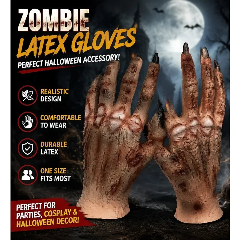 Mummy Hand Latex Gloves for Halloween Easter Costume Lifelike Zombie Prop for Adults Children Party Favor Spooky Dress-Up