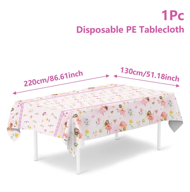 Spring Flowers Fairy Disposable Plastic Tablecloth Happy Birthday Party Decor Kids Wedding Birthday Party Supplies Baby Shower