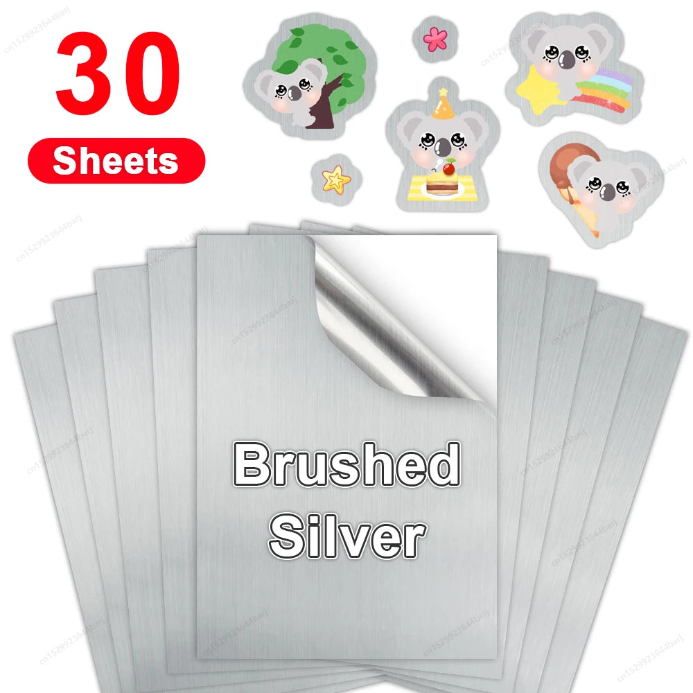 30 Sheets Printable Vinyl Sticker Paper A4 Waterproof Adhesive Transparent Glossy White Copy Paper for Inkjet Printer DIY Labels