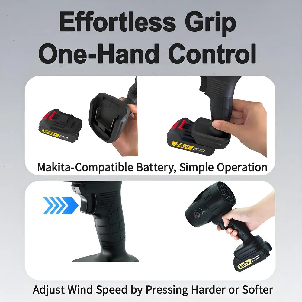 Powerful Air Blower with 550g Thrust Turbo Fan for Cleaning Leaves, Snow, and Dust – Includes 18V Makita - Compatible Battery