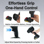 Powerful Air Blower with 550g Thrust Turbo Fan for Cleaning Leaves, Snow, and Dust – Includes 18V Makita - Compatible Battery