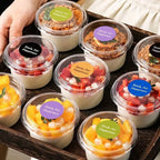 250ML Disposable Salad Cup 50/100Pcs Transparent Plastic Dessert Cups Bowls Container with Dome/Flat Lids for Ice Cream Cupcake
