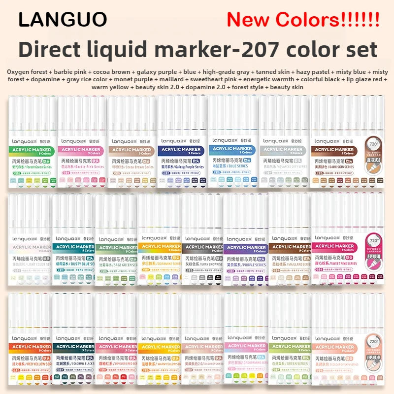 LANGUO 240/9 Colors Acrylic Color Markers Direct Liquid Paint Marker Pen DIY Drawing with Storage Box School Supplies Stationery