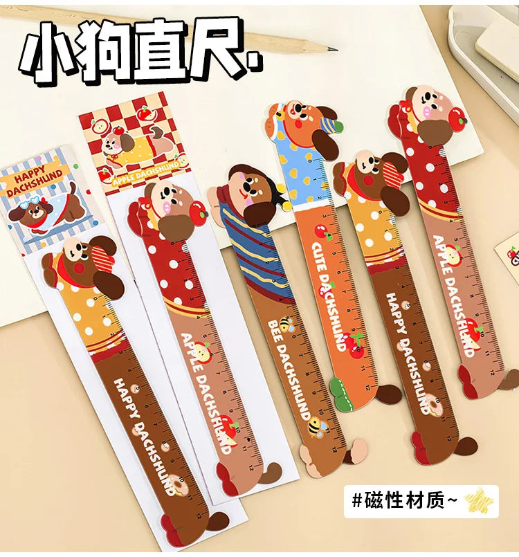 Cartoon Strip Puppy Magnetic Bookmark Ruler Student Cute High-value Bendable Ruler Special-shaped Magnetic Ruler