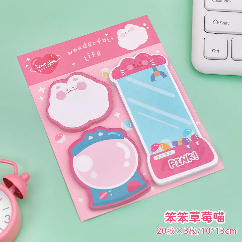 Kawaii Cartoon Strawberry Rabbit Bear Sticky Notes Memo Pad Cute Message N Times Sticky Office Stationery Supply Journal Planner