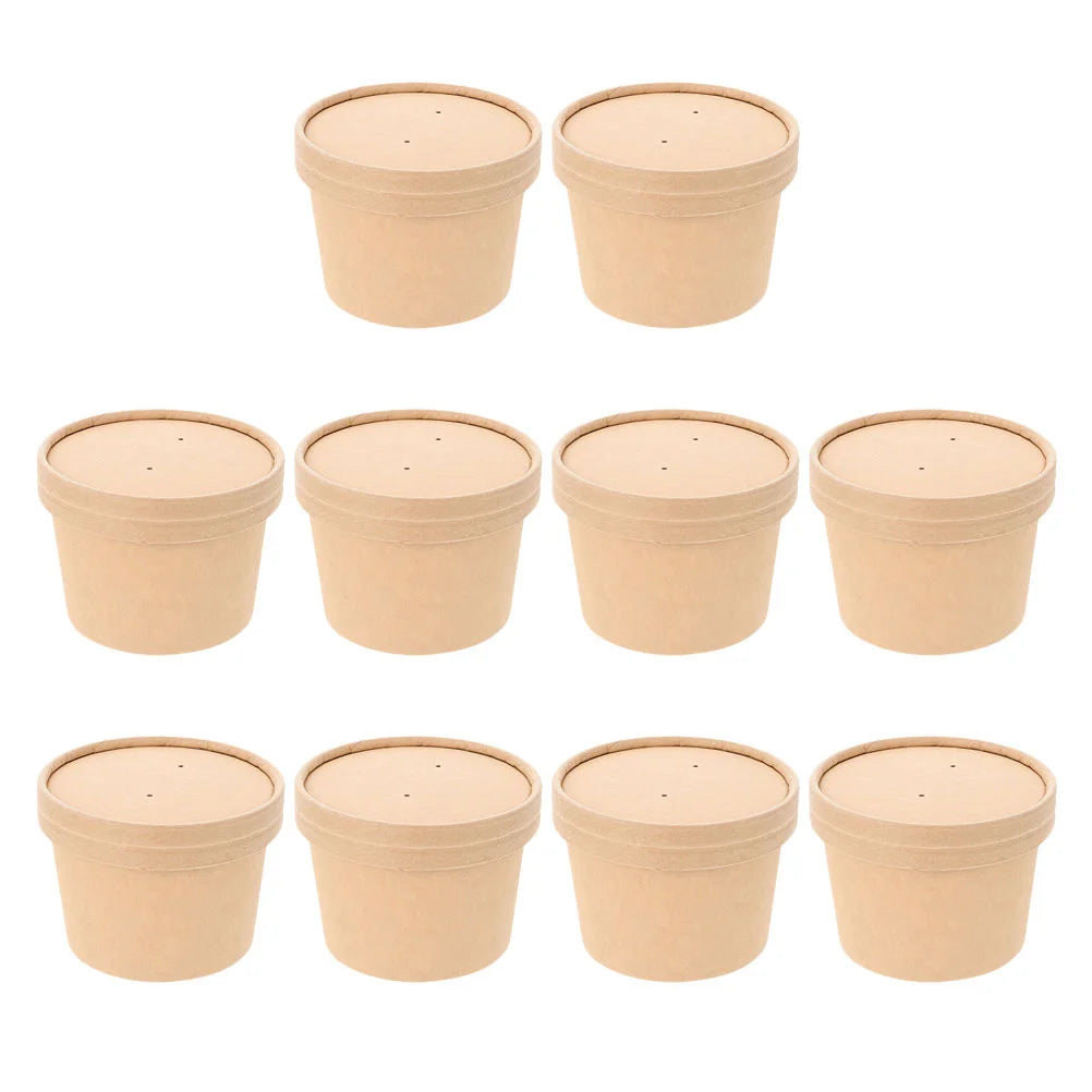 10 set Disposable 8Oz Ice Cream Paper Cup With Lid Paper Cake Cups Snack Bowls Containers For Takeaway Yogurt Dining Bar