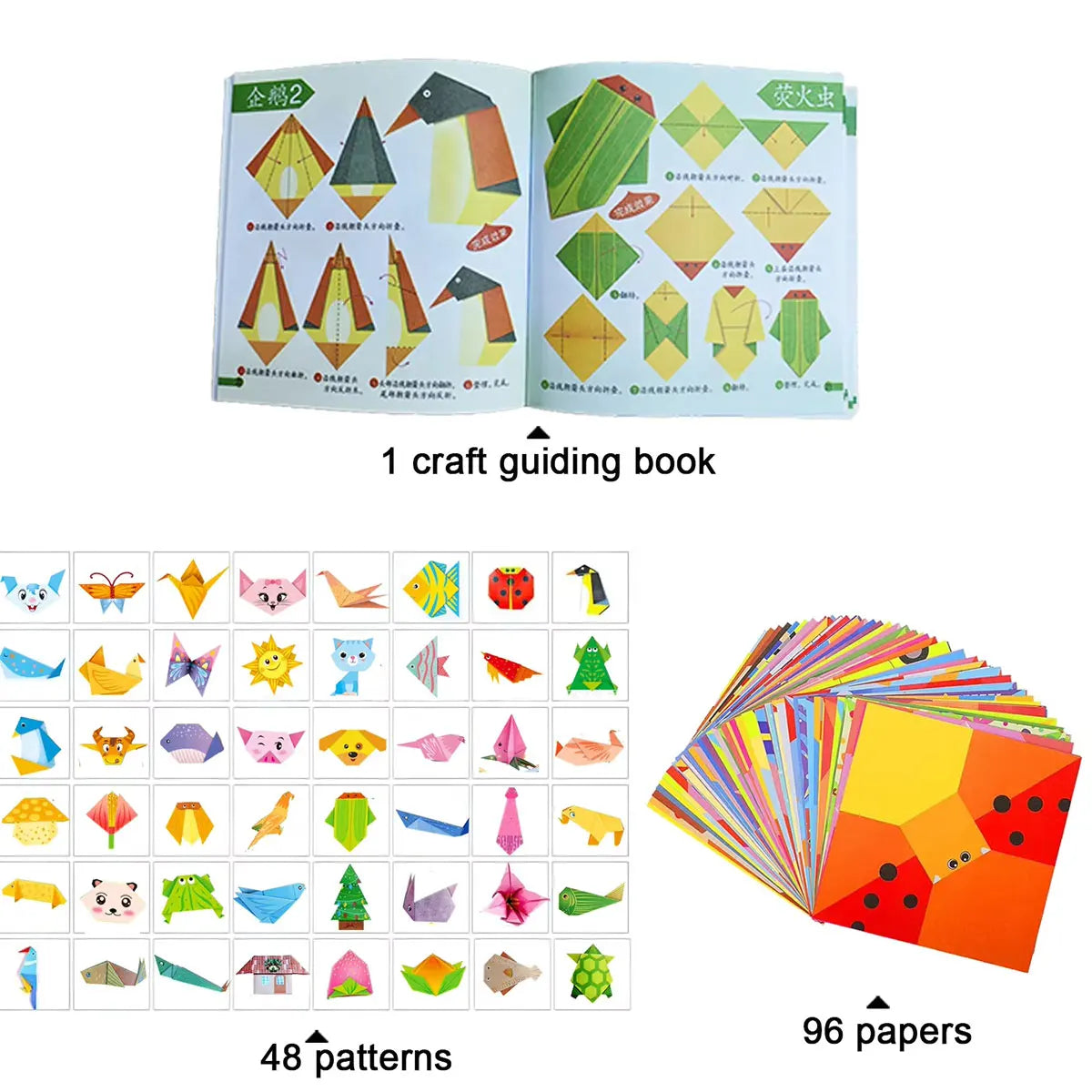 Origami Paper Set 96-208Pcs Craft Paper Kit with Instructional Book Art Projects Supplies for School Class Craft Lessons Gifts