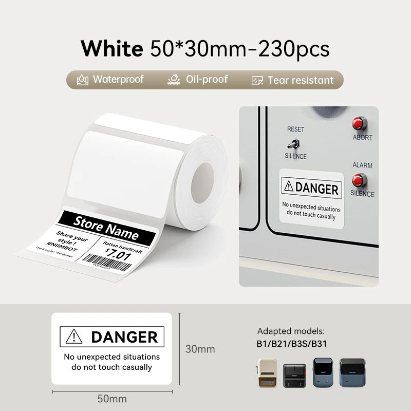 1 Roll NIIMBOT White/Cold Thermal Adhesive Label for B1 B21 B3S B31 B4 Anti-Oil Tear-Resistant Price Tag Home Bussiness Use