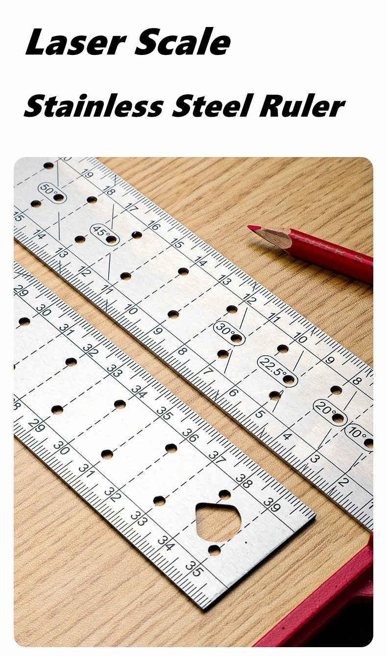 Quick-Positioning Angle Ruler Drawing Tool High-Precision L-Shaped Right Angle Ruler Stainless Steel Multi-Angle Measuring Ruler