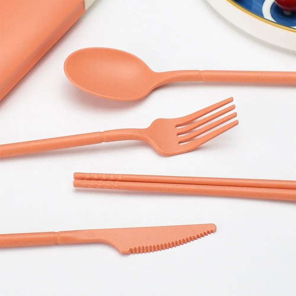 Wheat Straw Portable Reusable Spoon Fork Spoon Portable Cutlery Sets With Case Tableware Set