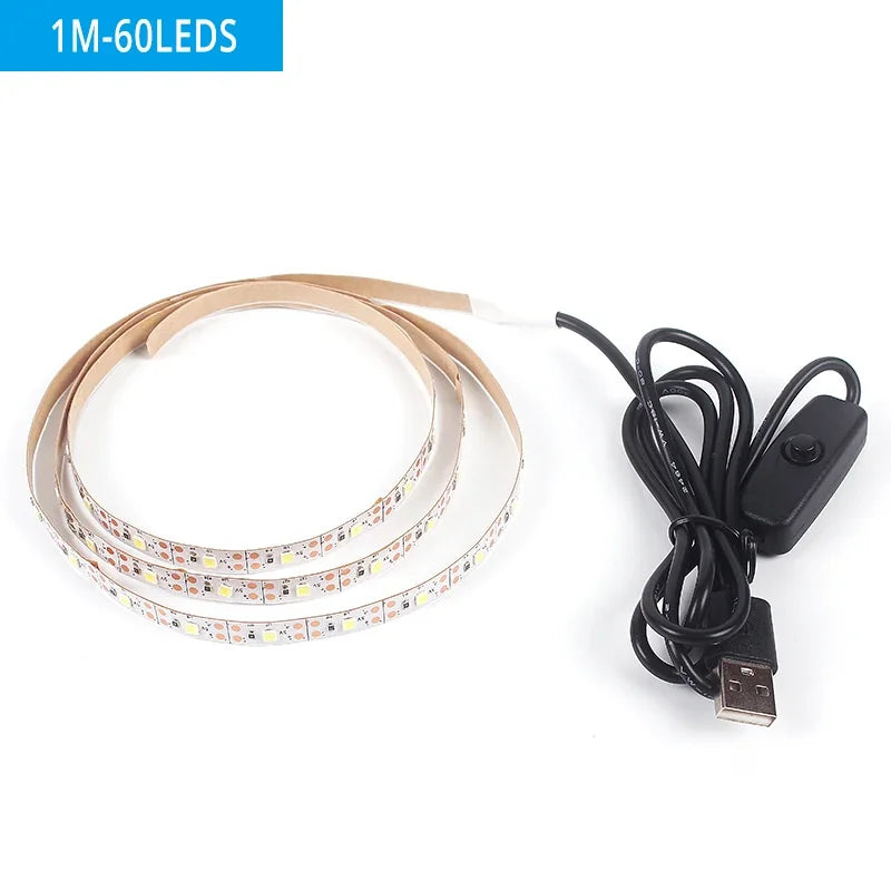 USB LED Strip Lights 2835 DC5V With Switch Flexible Lamp Tape Ribbon TV Desktop Computer Screen Background Lighting Home Decor