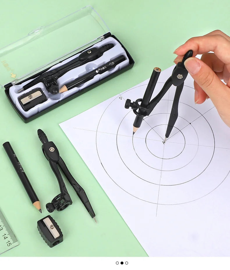 JIANWU Black Metal Compass Geometry Set Zinc Alloy Multifunction-clip Pen Compass Writing Drawing Tools School Office Stationery
