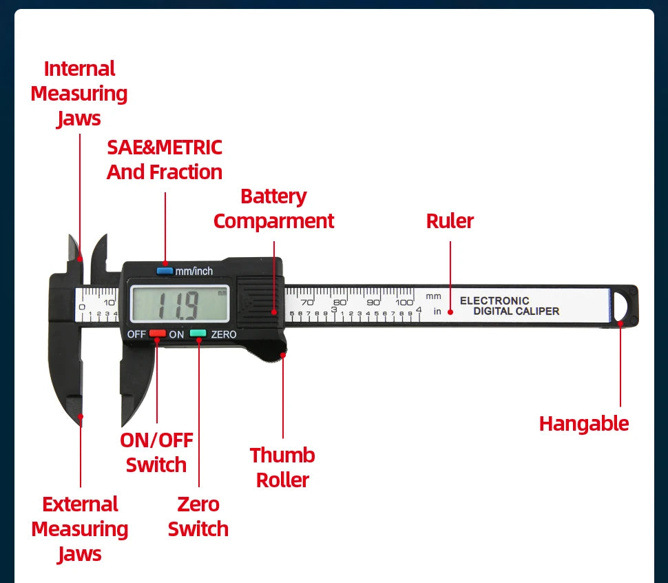 Plastic Caliper Pachometer Digital Caliper Electronic Ruler Vernier Digital Caliber Measuring Tool Digital Calibrator Micrometer