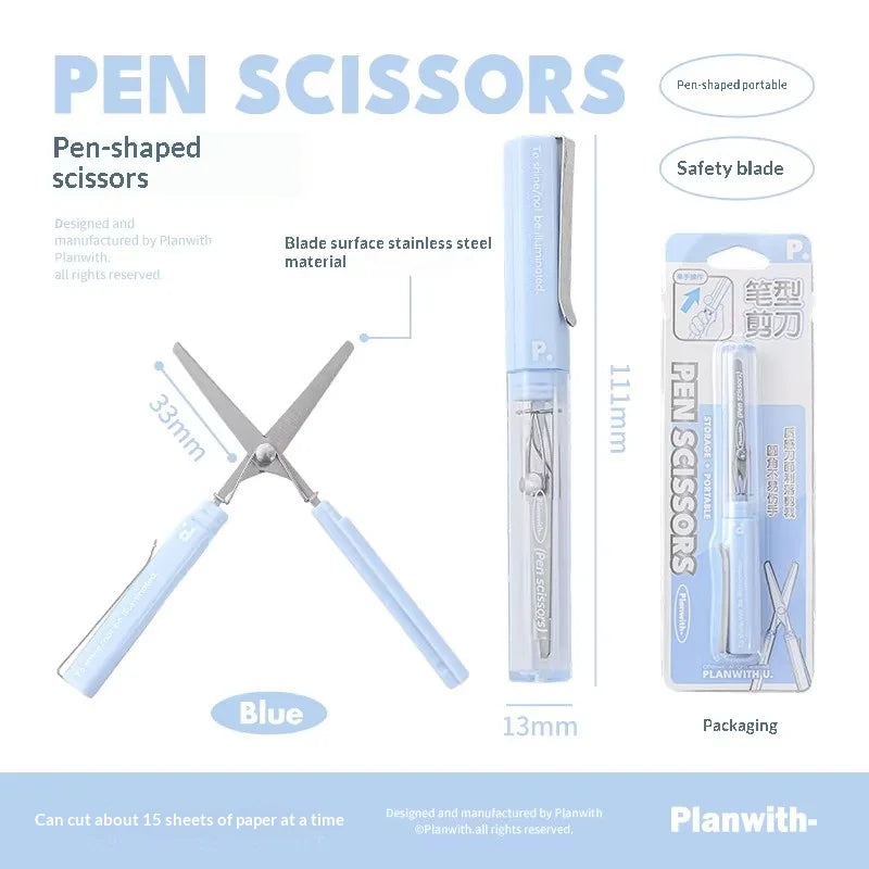 Planwith Stainless Steel Mini Folding Scissors Portable Creative Pen-Style Design DIY Paper-Cutting Art Tool School Office Supp