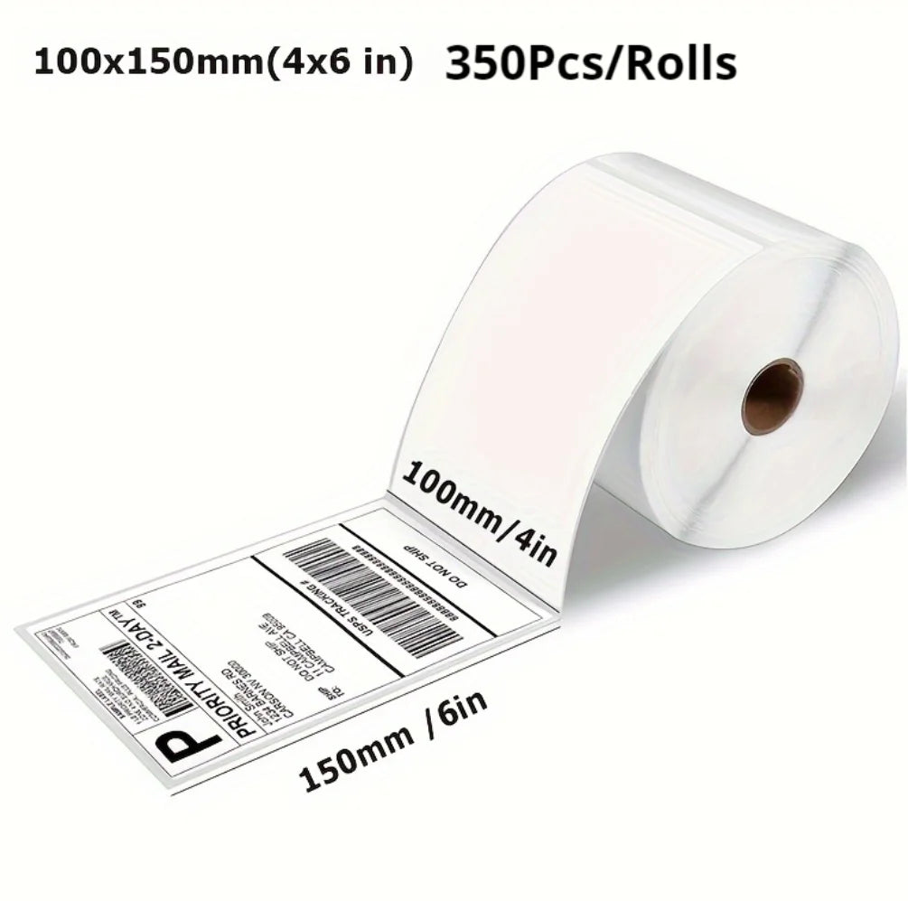 350Pcs Per Roll 4x6'' 100x150mm Self Adhesive Thermal Shipping Labels Widely Compatible With Standard 4×6 Size Transport Printer