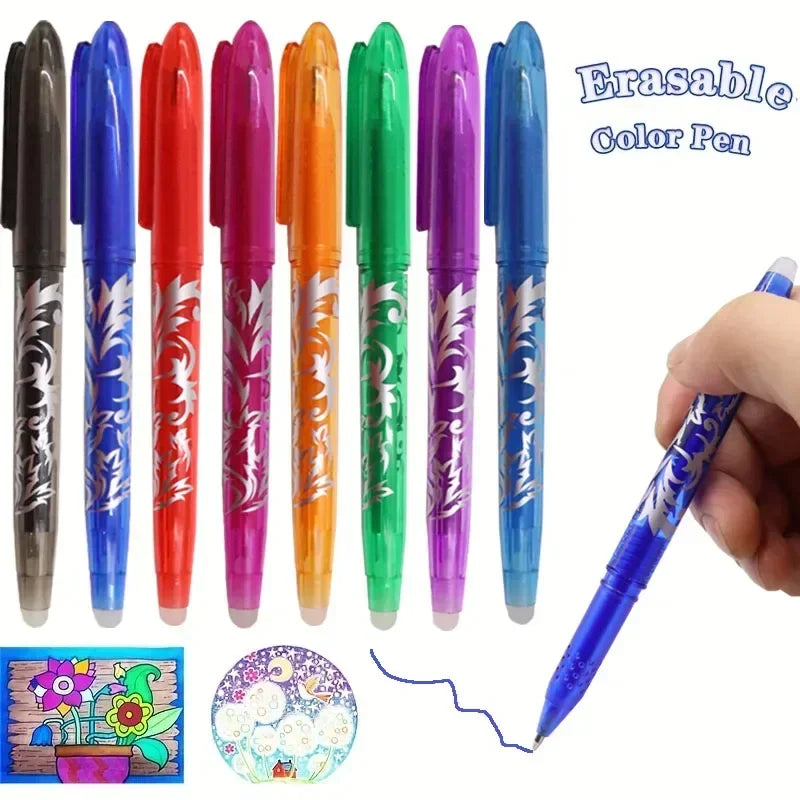 8pcs Multi-Color Erasable Gel Pen 0.5mm Tip Painting Writing Drawing School Black Blue Red Pink Orange Green Purple Light Blue