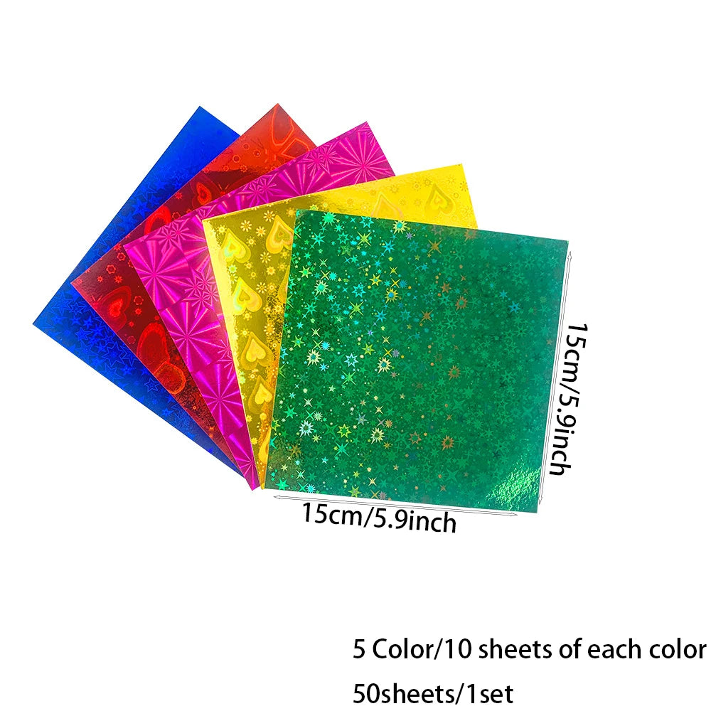 15*15cm Colorful Glitter Origami Kids Handmade Materials DIY Scrapbooking Folding Craft Paper Square Star Pattern Craft Decor