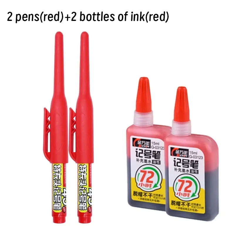 Lot 45mm Waterproof Long Head Nib Deep Hole Markers Pen Tile Carpenter Pen Multi-purpose for Woodworking Black/Blue/Red Ink