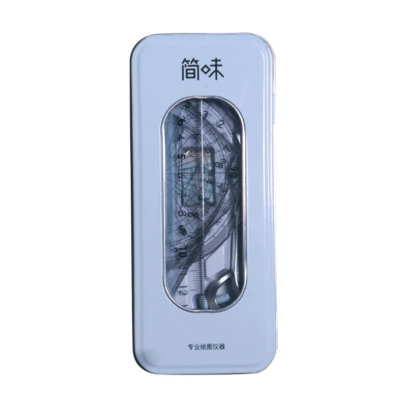 8-in-1 Compass Ruler Set with Iron Box Mathematical Geometry Drawing Tools Protractor Stationery for Students