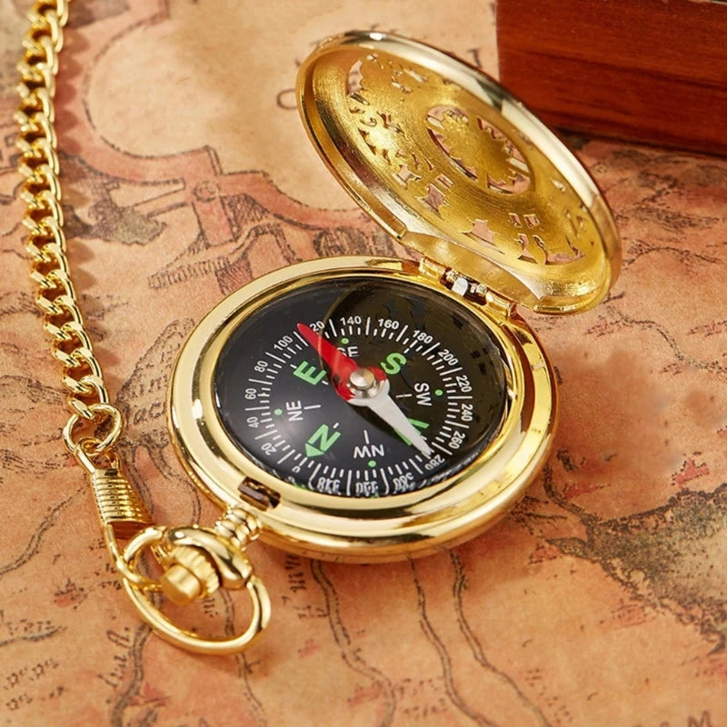Multifunctional Pocket Watch Flip Open Survival Compass for Men Retro Hollow Out Pocket Watch Compass with Clasp Chain Dropship
