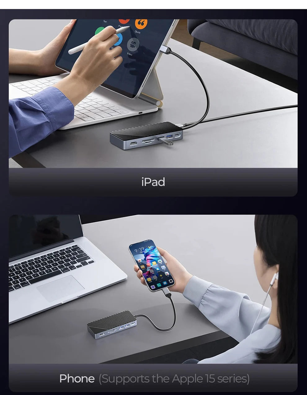 ORICO M.2 SSD Enclosure USB C Hub Splitter PD100W Extension Docking Station 10Gbps M2 NVMe SATA External Case 4K 60Hz HDMI-Com