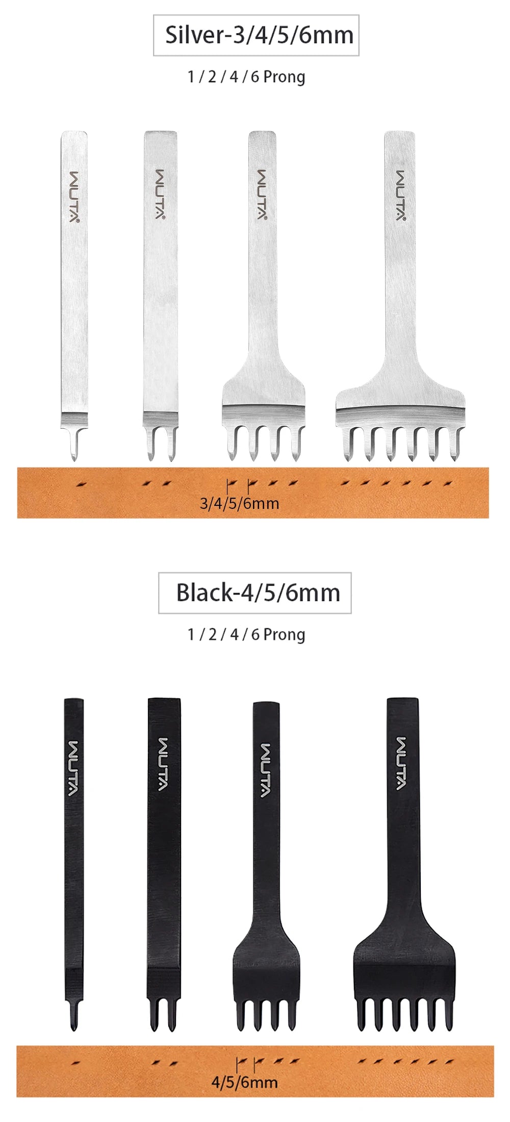 WUTA 1Set 4pcs Basic Leather Chisel Tool Diamond Pricking Iron Hole Punch Stitching Leather Craft tools 3/4/5/6mm 1-2-4-6 teeth