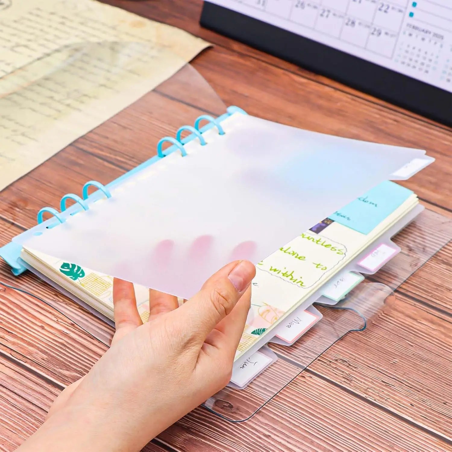 A4 A5 B5 Binder Dividers Genera Holes Binder Index 5 Tabs Frosted Plastic Planner Divider for Round Ring Binder Sheet Protector