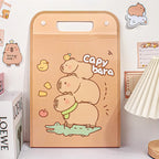 Vertical Accordion File Folder with Capybara Cartoon Print, Large Capacity for Test Papers, Student Tote Bag with Handle