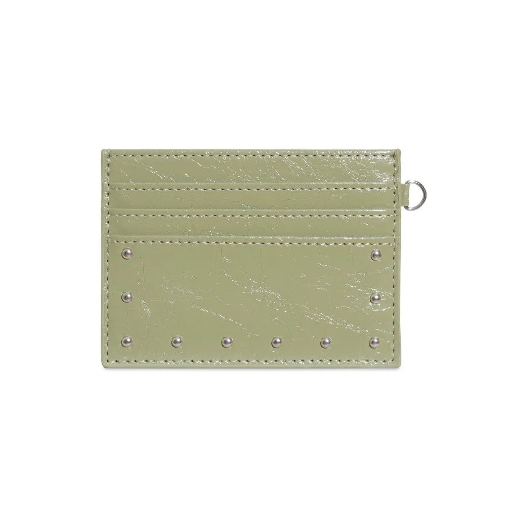 Compact Ultra Thin Cracked Leather Card Wallet Mini Size Multiple Slots Rivet Card Holder Solid Color PU Coin Purse Student
