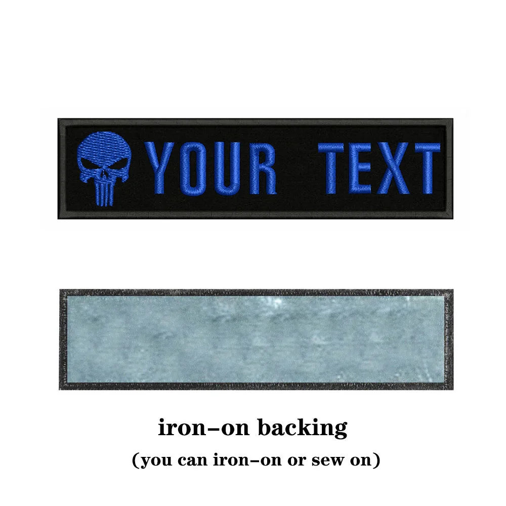 Skull Logo 10X2.5cm Embroidery Custom Name Text Patch Stripes Badge Iron On Or  Patches