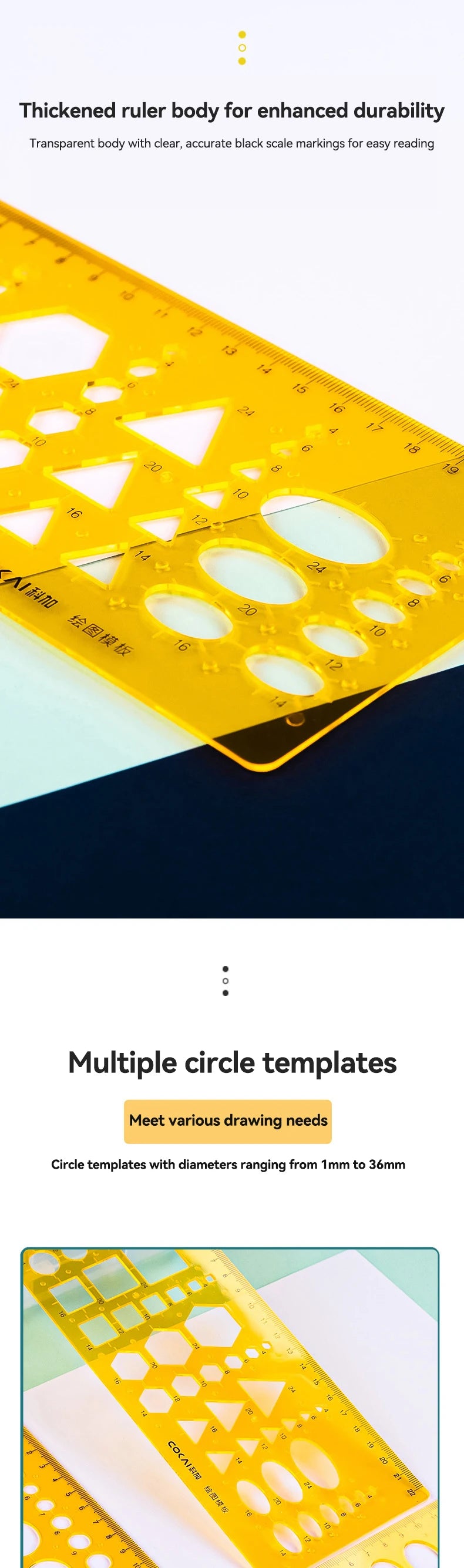 1/4Pcs Circle Template Measurement Geometry Ruler Circular Oval Drawing Template Drafting Ruler Office School Scale Drawing Tool