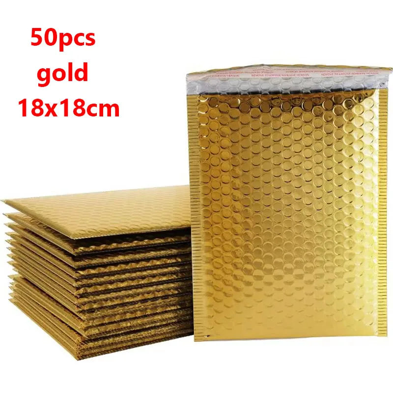 50PCS Aluminized Film Bubble Mailer Gold Mailing Envelope Waterproof Courier Bag Padded Bubble Envelopes Pack Bag for Shipping