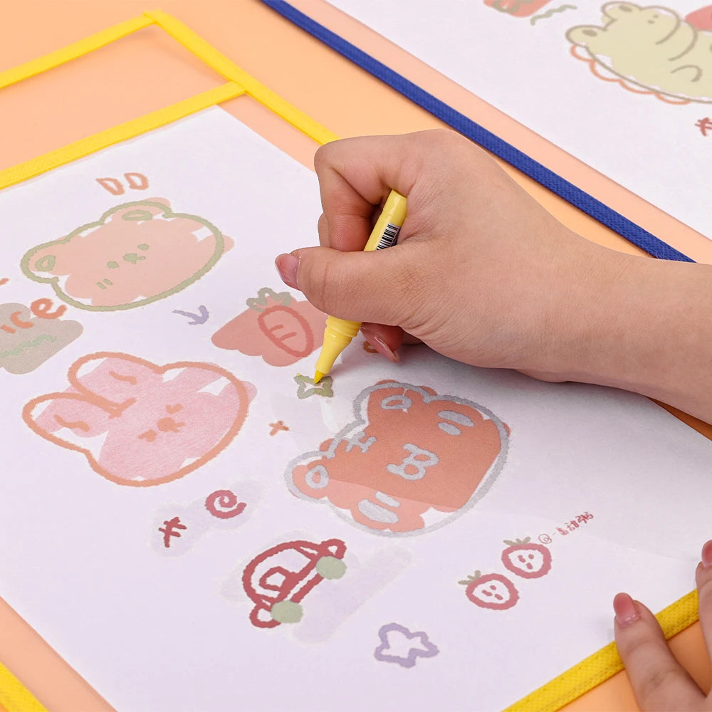 Reusable File Dry Erasable Pockets with Erasable Pen Kids Transparent  Pocket A4 Letter Hanging PET File for Teaching Supplies
