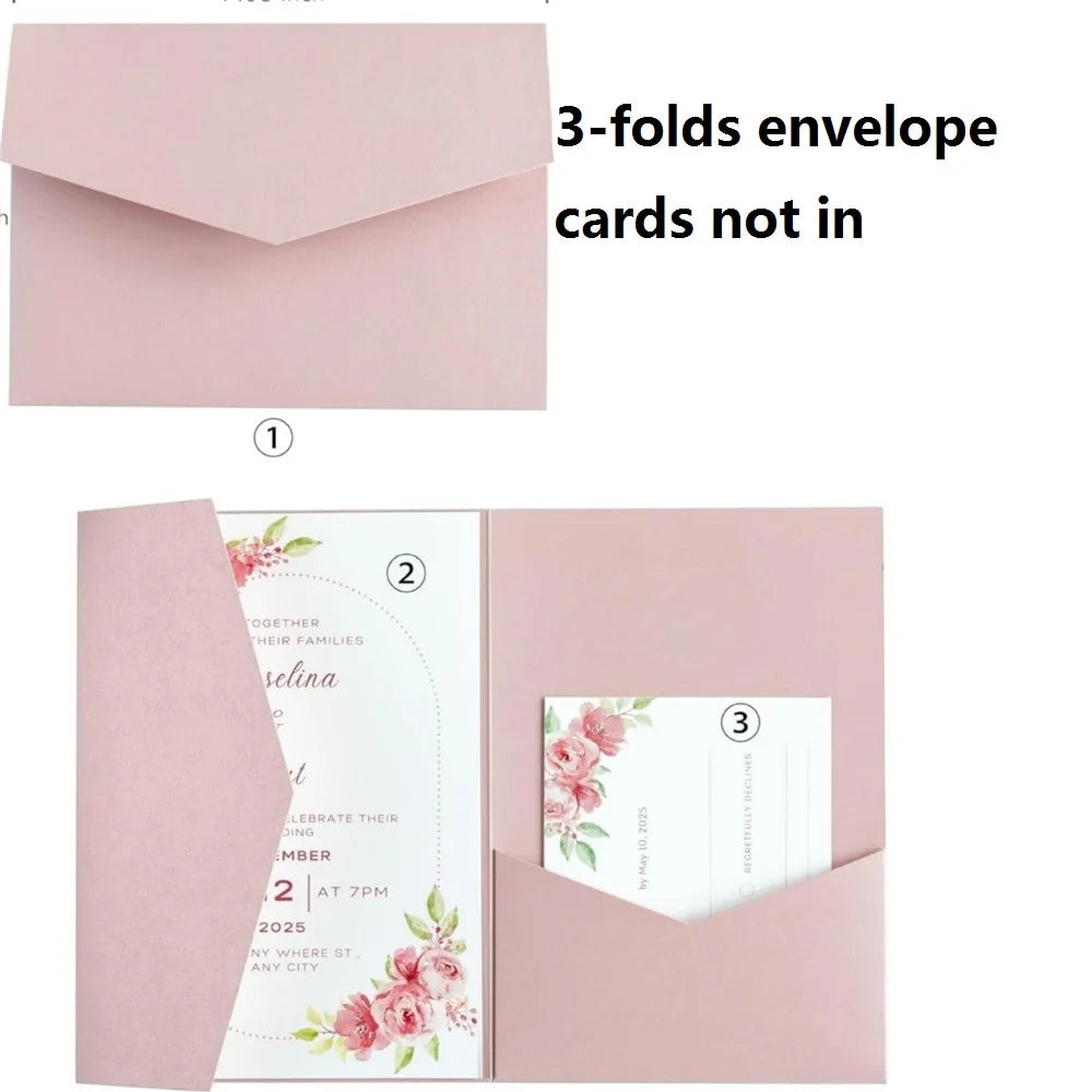 5pcs 18x13cm Pink Envelopes for Wedding Invitation Birthday Anniversary Thick Tri-Fold Envelope Greeting Card Pocket Envelope