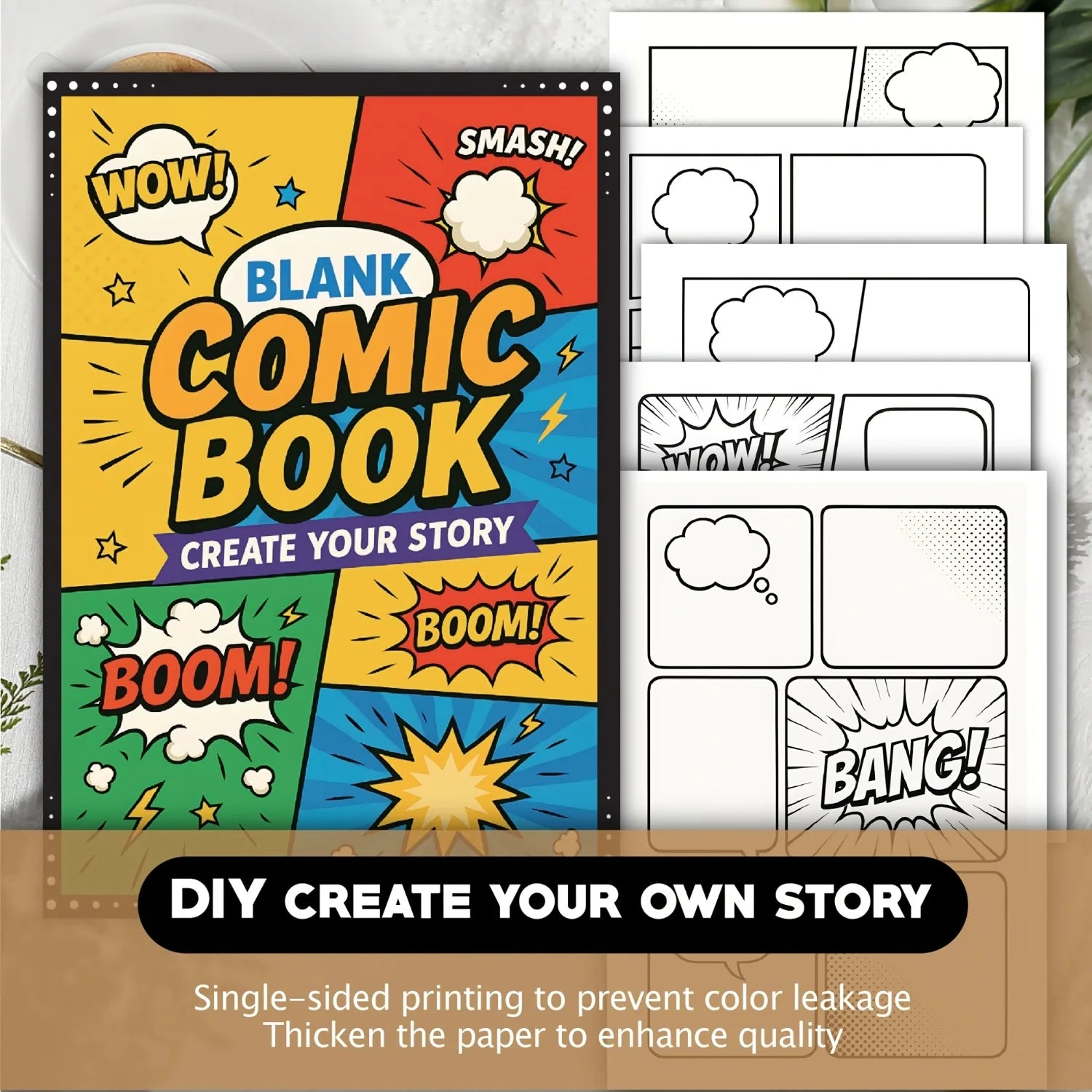 30 Sheets Thick Paper Manga Sketchbook 5.9" x 7.8" Blank DIY Drawing Book with Speech Bubble Templates and Explosion Effects