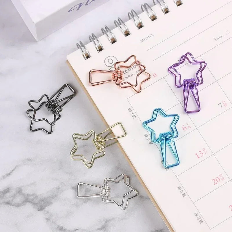 6PCs/Set Hollowed Out Design Metal Binder Clip Long Tail Office Hand Book Folder Paper Organizer Stationery Fish