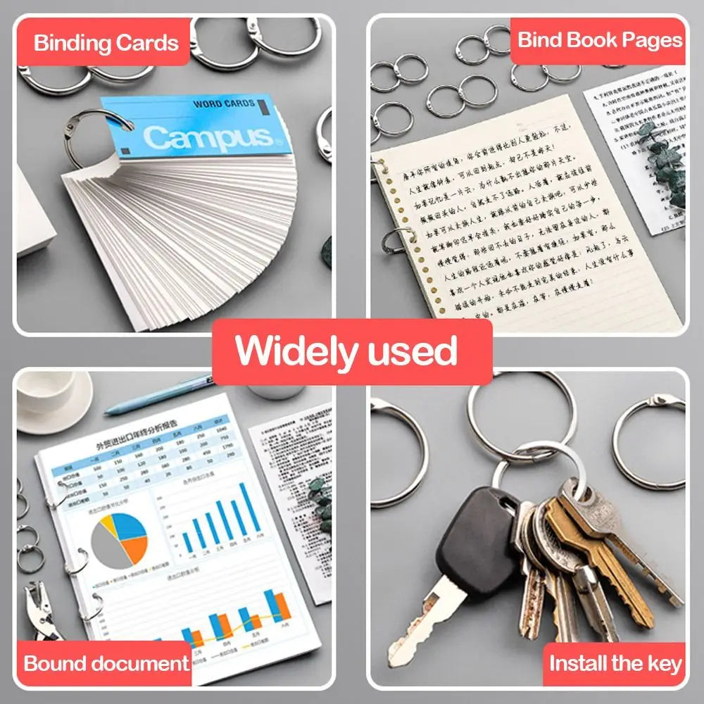 Durable Metal Binder Ring Silver/Rose Gold Office Supplies Loose-leaf Ring Clip 20/30/40/50mm Binding Clip Book