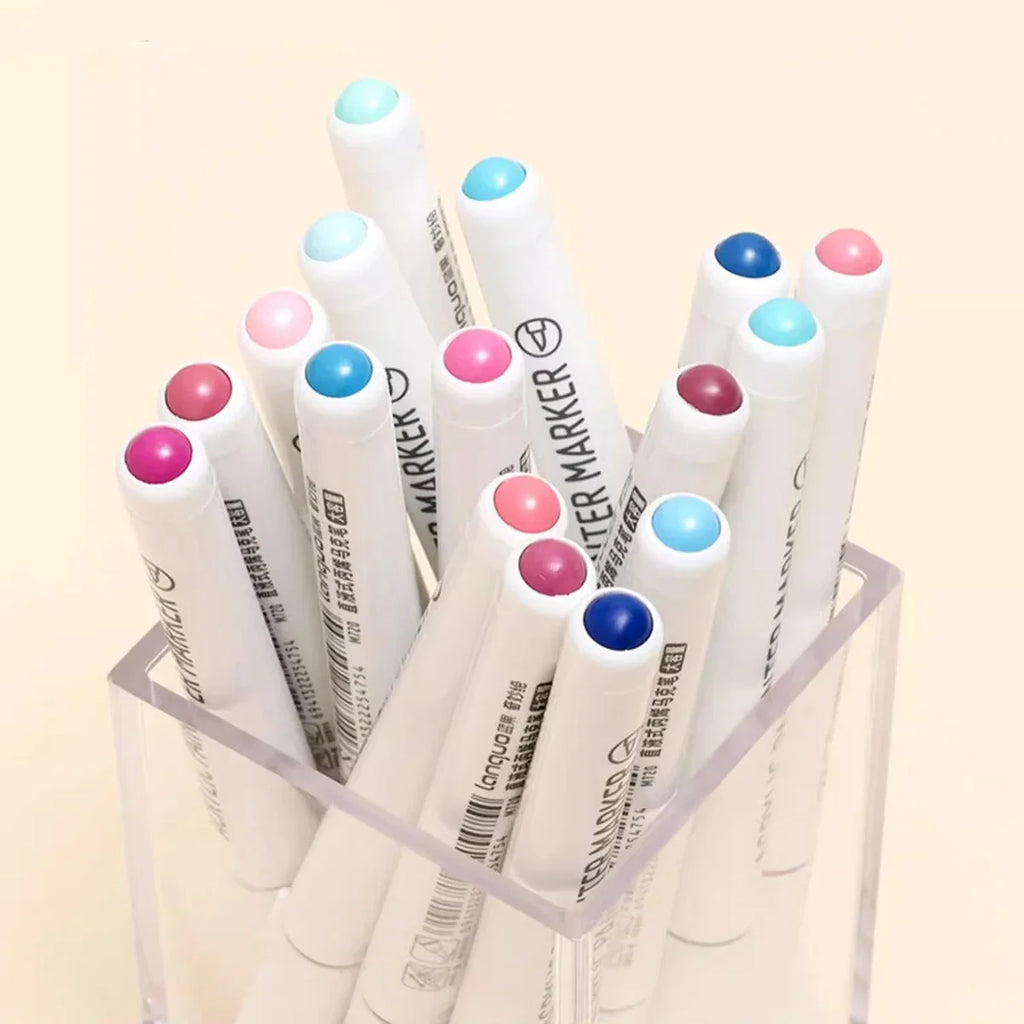 Languo Colors Acrylic Paint Art Marker Pen Set Black/White/Gold/Silver DIY Graffiti Drawing Pens for Writing Painting Stationery