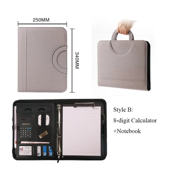 A4 Portable File Folder with Calculator Binder Organizer Manager Office Document Pad Briefcase PU Leather Padfolio Bag Customize