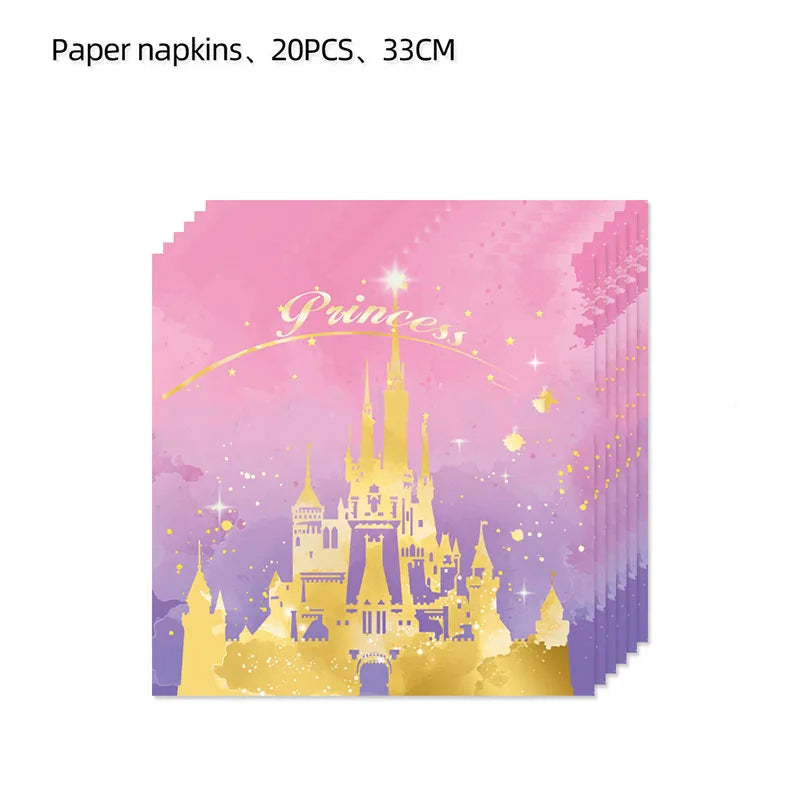 Pink Princess Castle Tableware Set Dessert Plates Cups tablecolth Balloon Banner Girls favorite Birthday Adult Wedding Decoratio