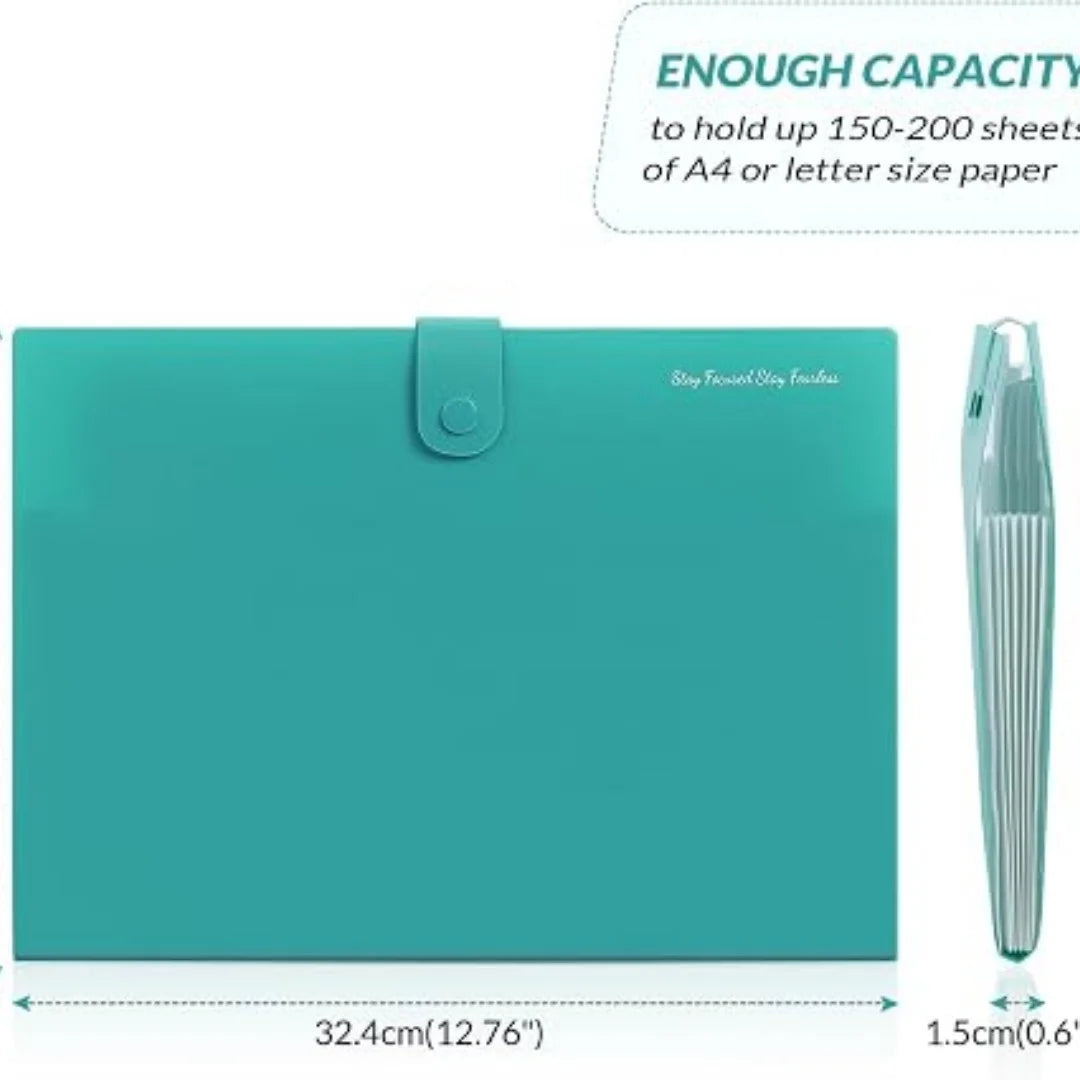 7-Pocket Expanding File Folder, Accordion Document Organizer | Professional Portable Paper Receipt Holder with Labels for Office Home Business, Letter/A4 Size Green