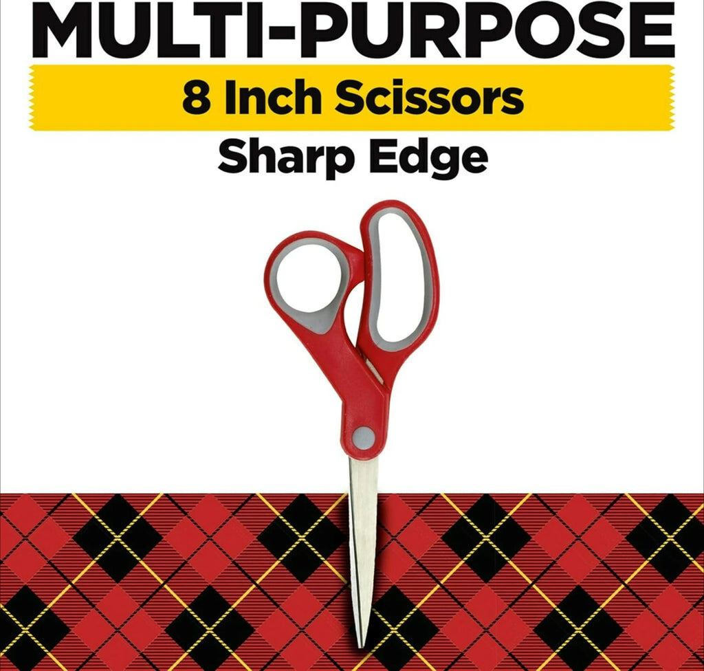 Multi-Purpose Stainless Steel Scissors, 8 Inches, Red & Gray, Great for Home, School and Office