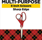Multi-Purpose Stainless Steel Scissors, 8 Inches, Red & Gray, Great for Home, School and Office