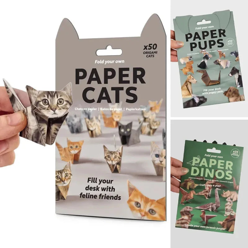 Creative DIY Paper Cats Handmade DIY Paper Cat Dog Dinosaur Folding Animal Folding Paper Set