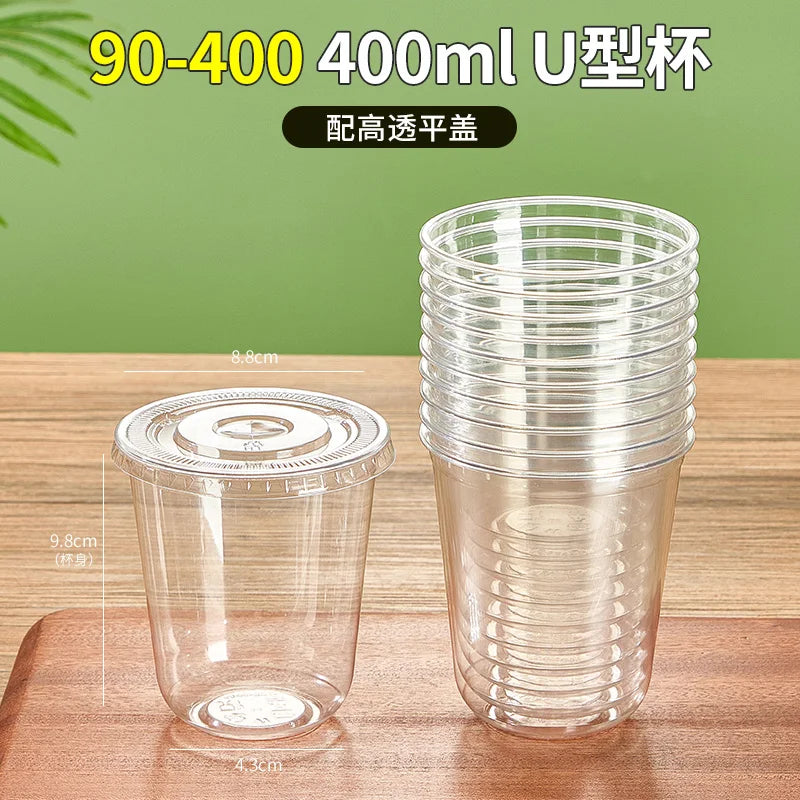 U Shaped Disposable Cold Drinks Plastic Cup 90 Caliber PET Material Transparent Coffee Cups with Lid Sealed Milk Tea Tumbler